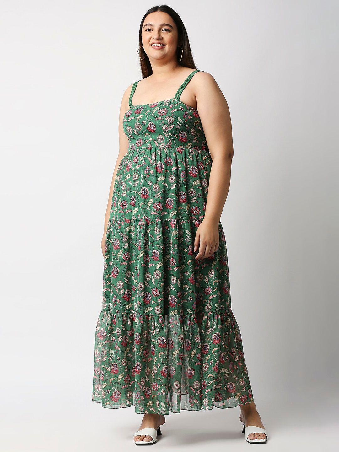 20dresses women green & red floral printed chiffon maxi dress