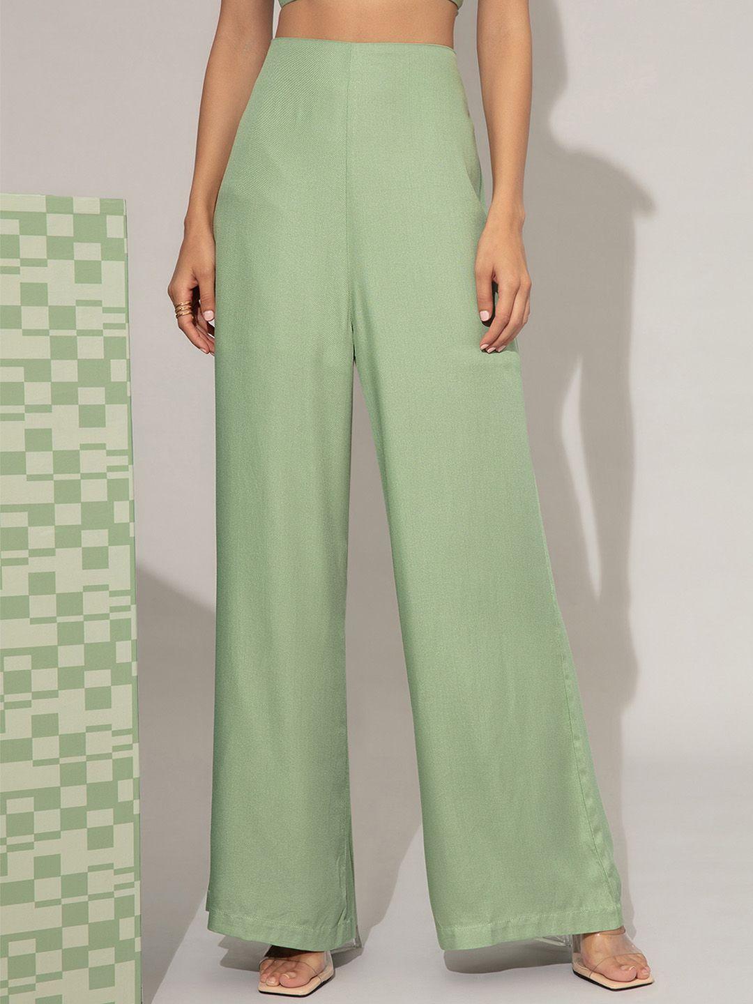 20dresses women green flared high-rise trouser