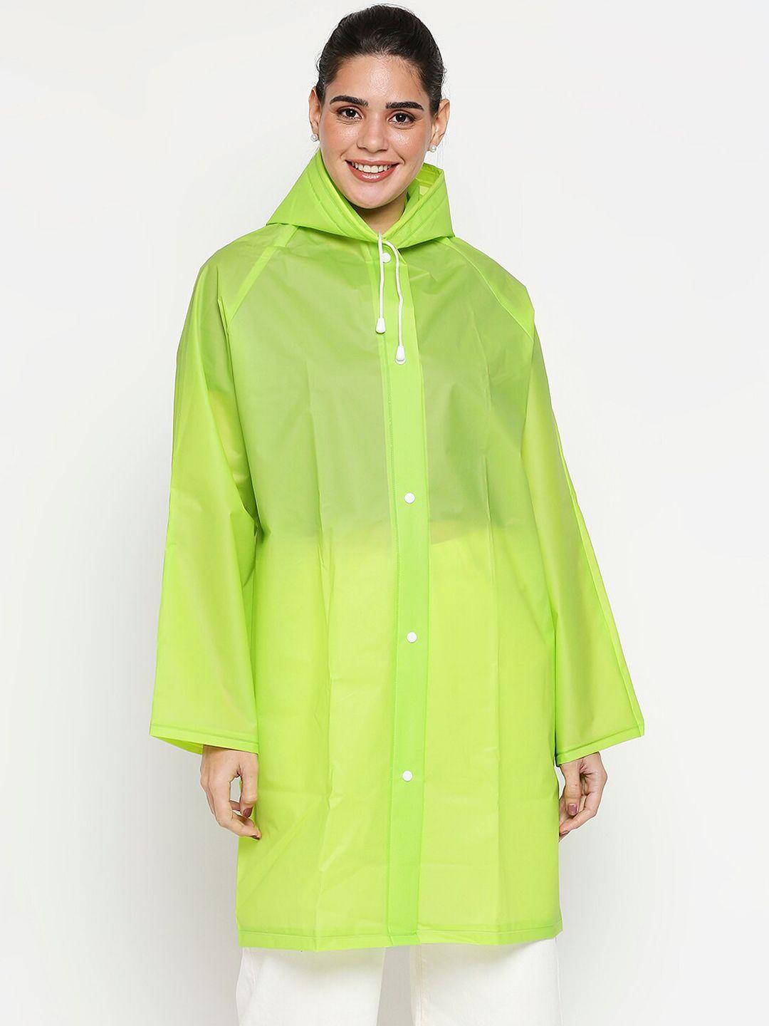 20dresses women green solid comfort-fit knee-length rain jacket