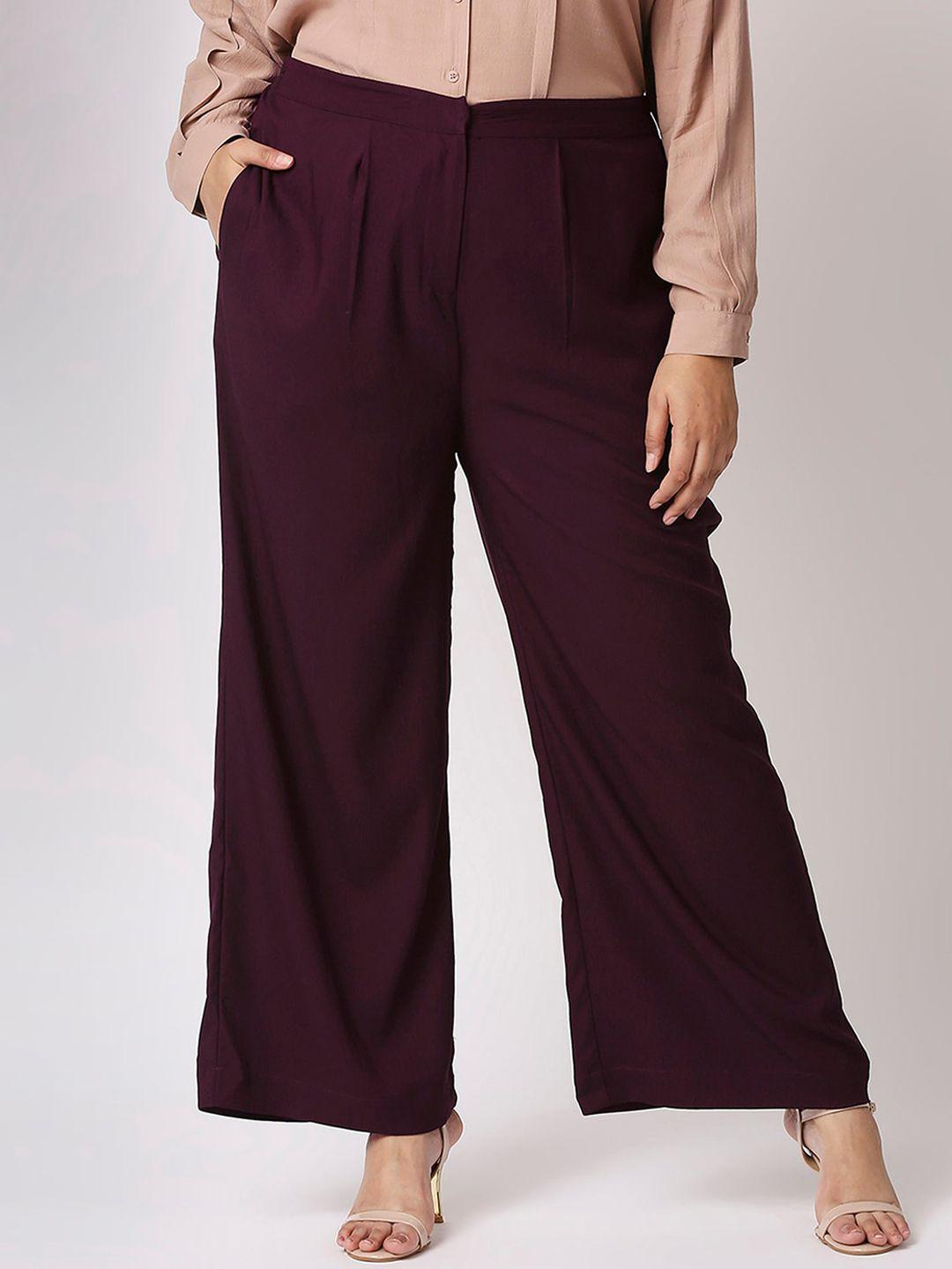20dresses women maroon high-rise pleated plus size trousers
