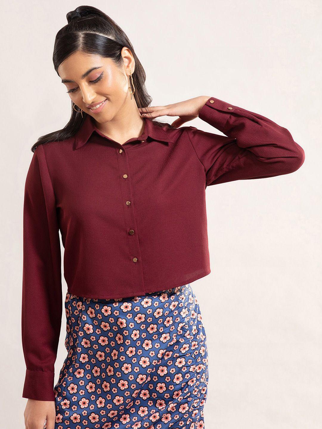 20dresses women maroon party crop shirt