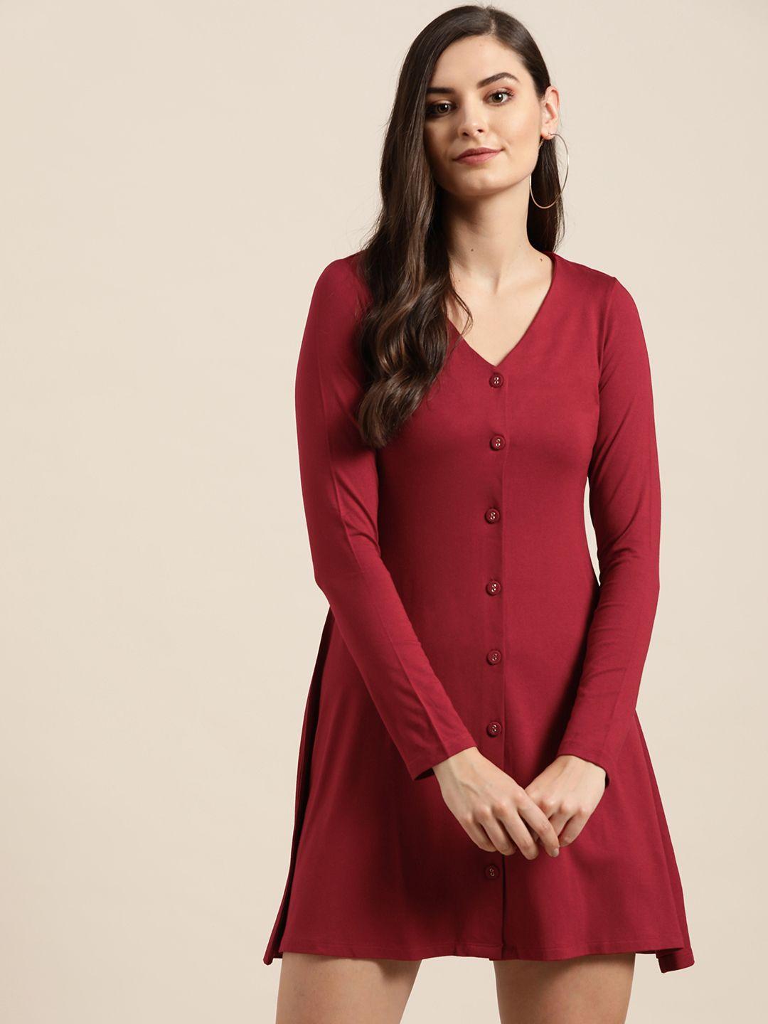 20dresses women maroon solid a-line dress