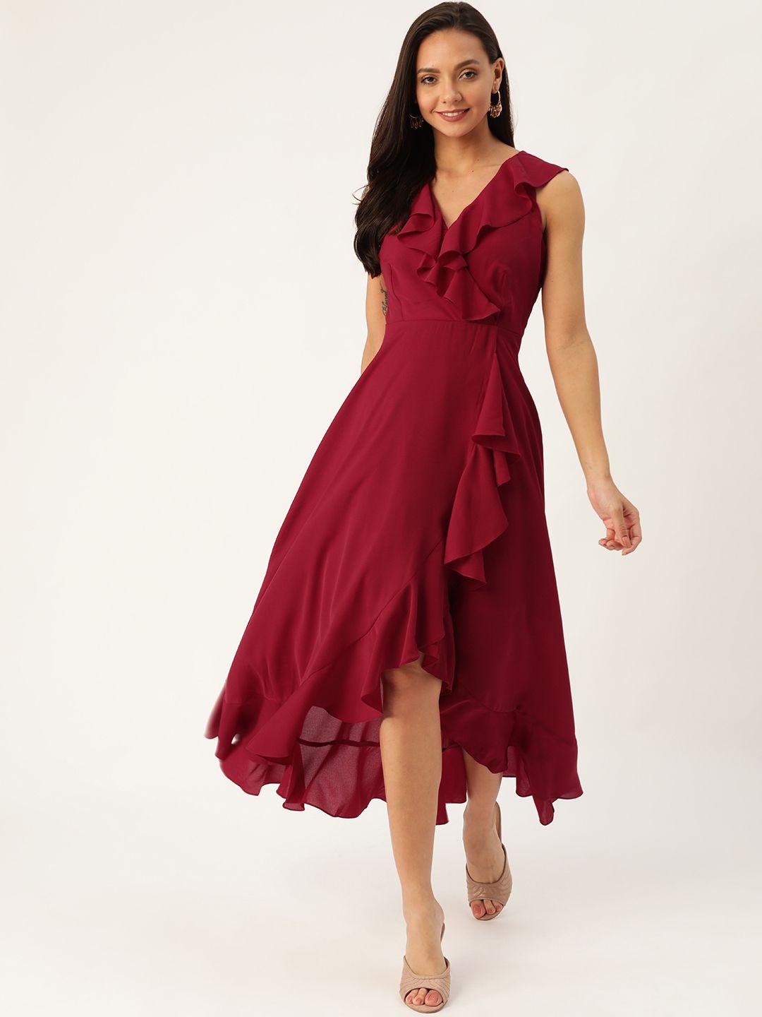 20dresses women maroon solid wrap dress