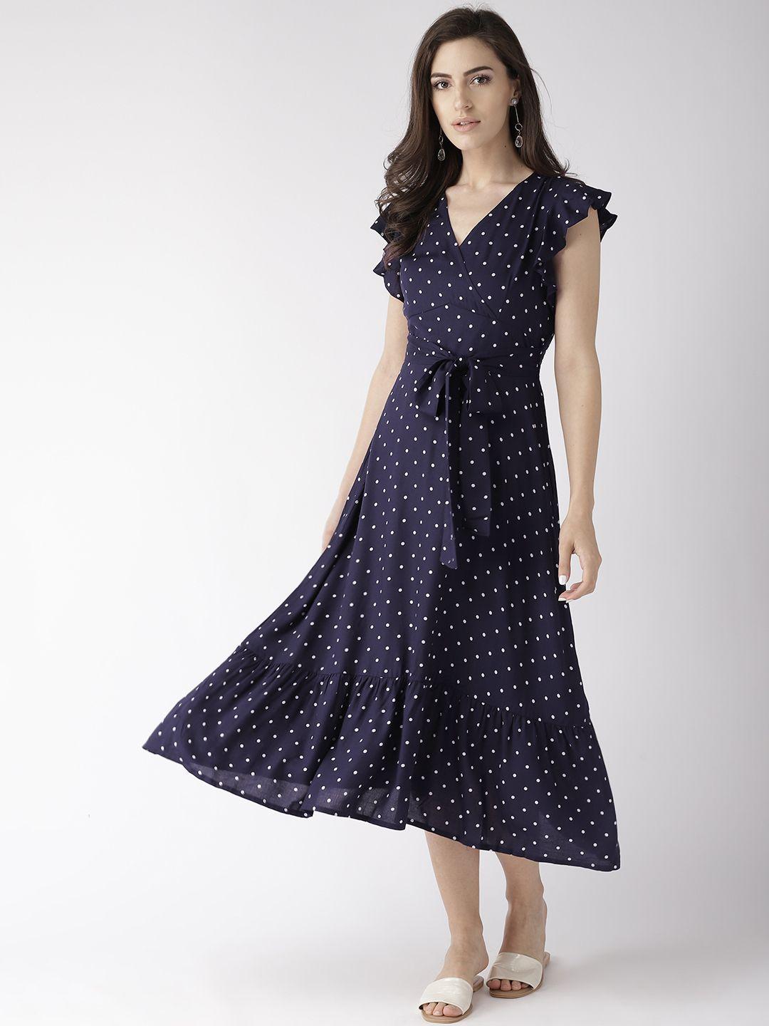 20dresses women navy blue & white polka dot print wrap dress