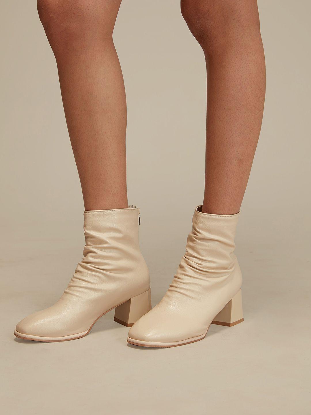 20dresses women off white ankle length block heel boots
