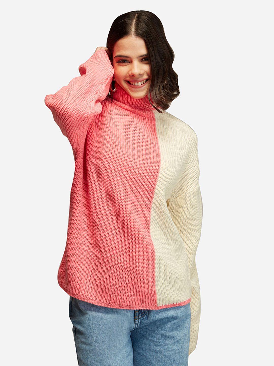 20dresses women pink & cream-coloured colourblocked pullover