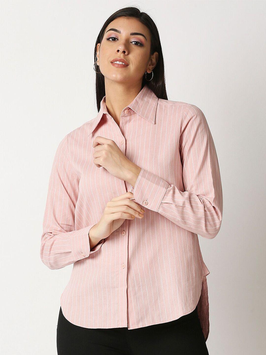 20dresses women pink opaque striped casual shirt