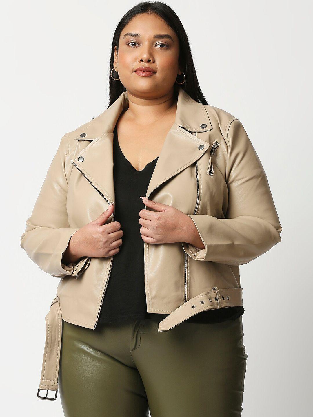 20dresses women plus size beige crop biker jacket