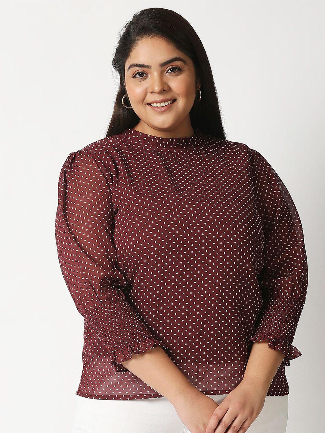 20dresses women plus size maroon polka dot printed georgette top