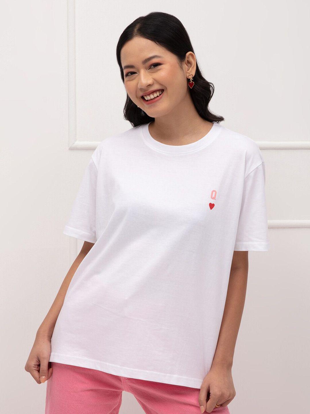 20dresses women white & orchid tint drop-shoulder sleeves applique loose t-shirt