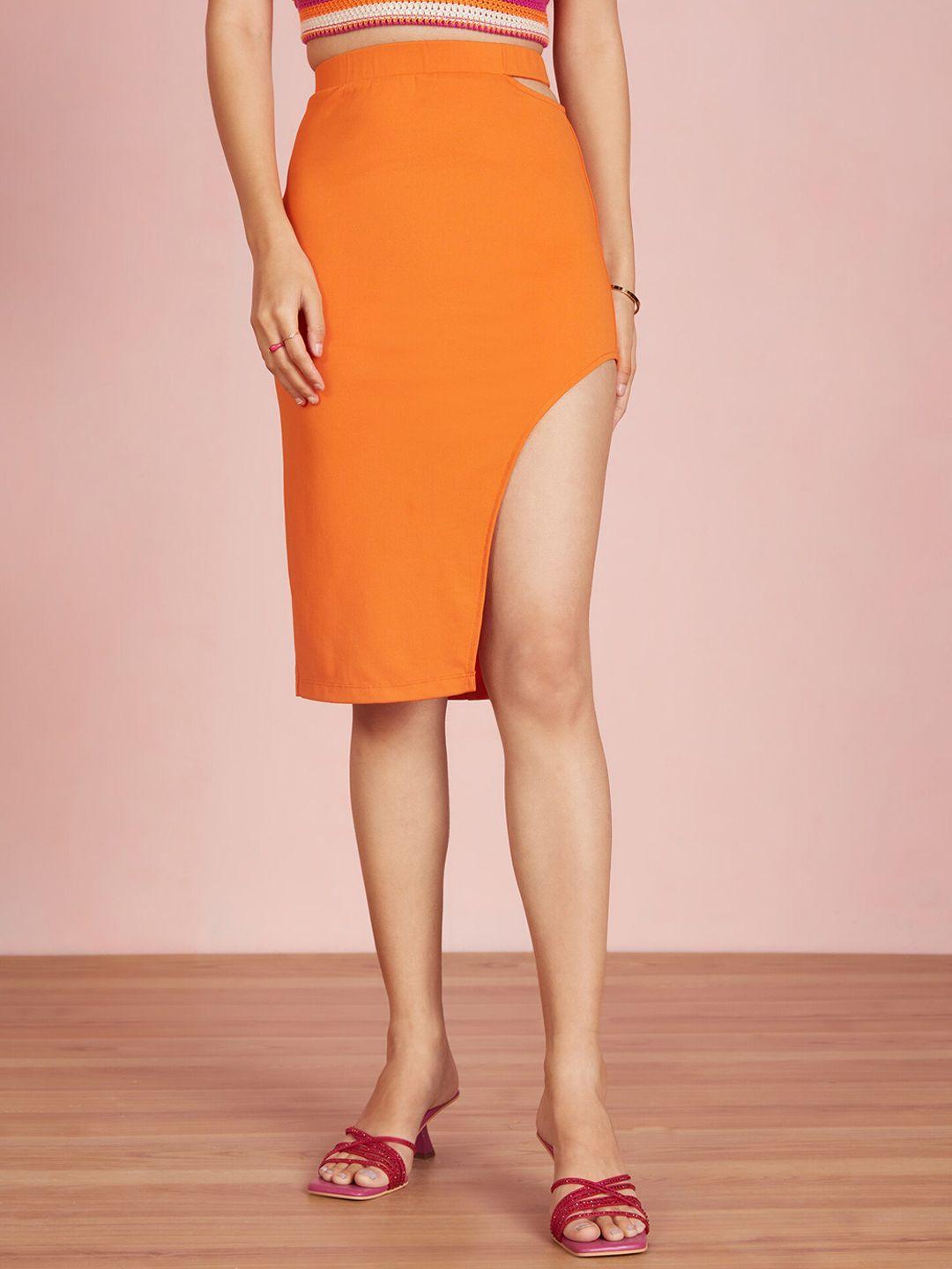 20dresses xxd awestruck orange solid side cut out bodycon skirt