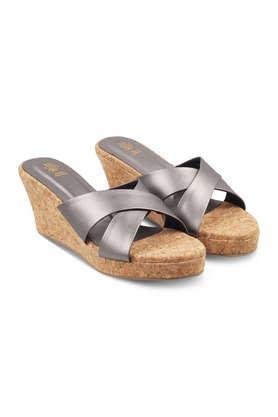 229-lyon leather slipon women's casual sandals - pewter