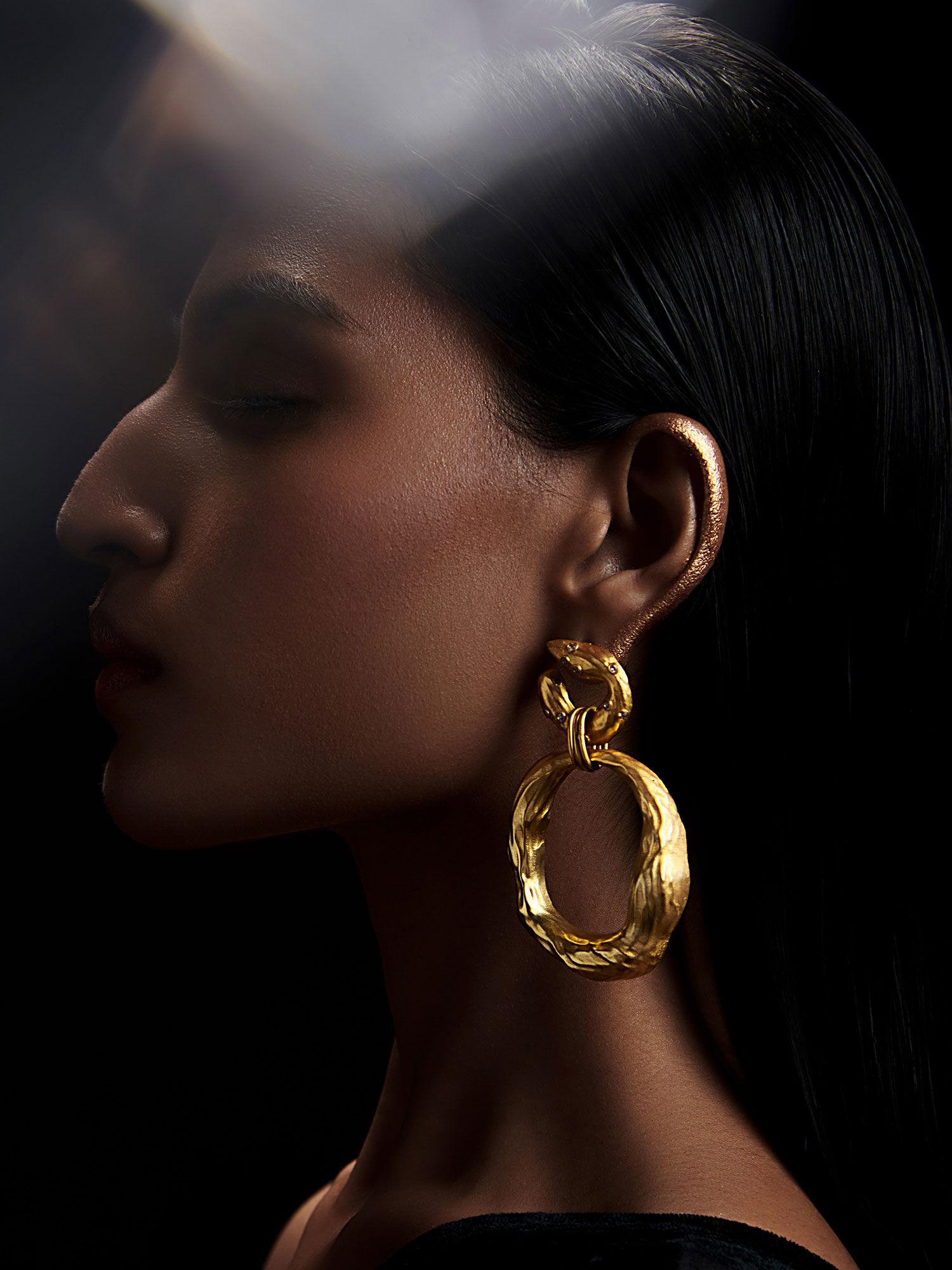 22k gold plated organic rings goldtone statement earrings