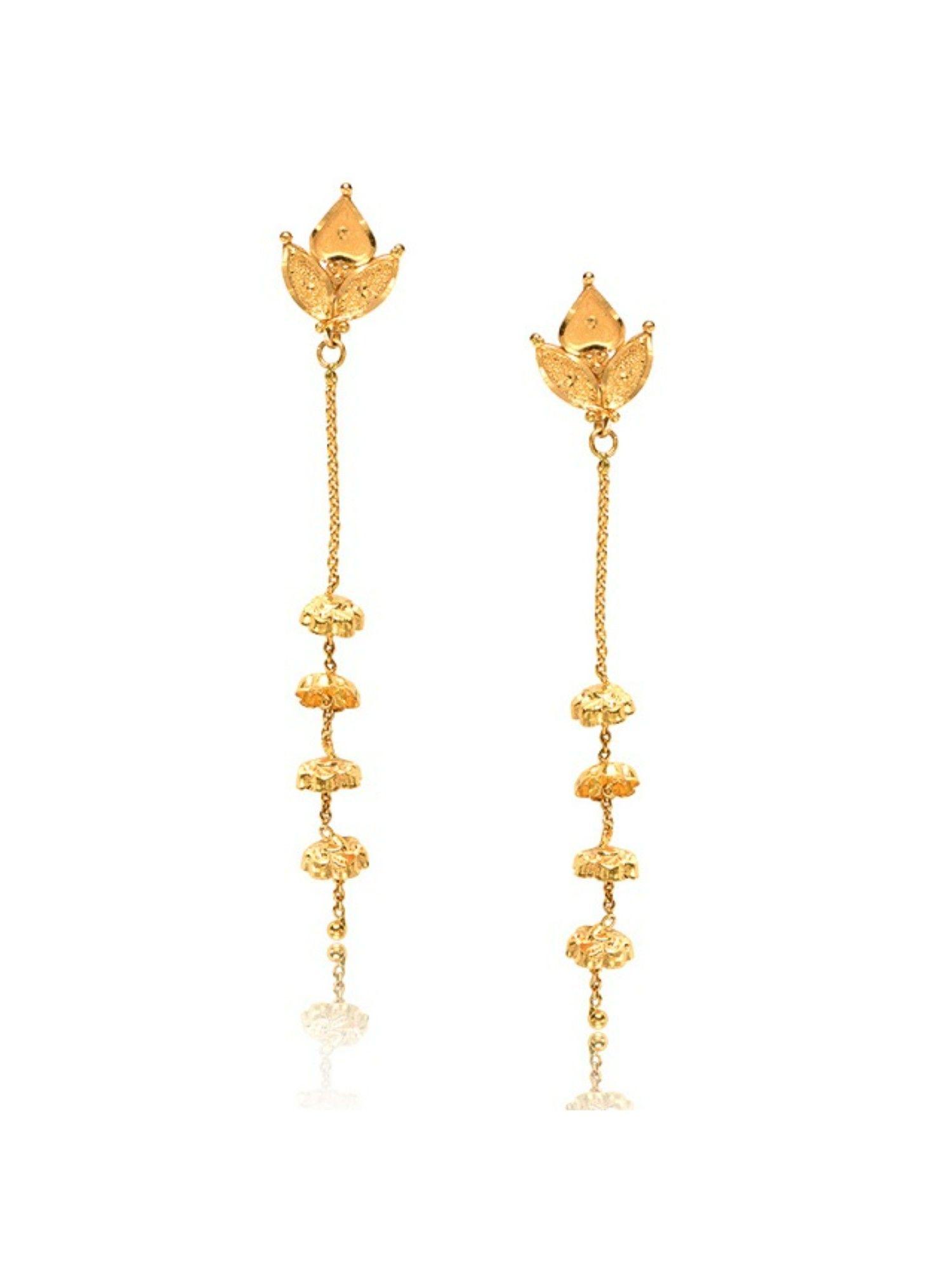 22k yellow gold textured leaf dangler earrings