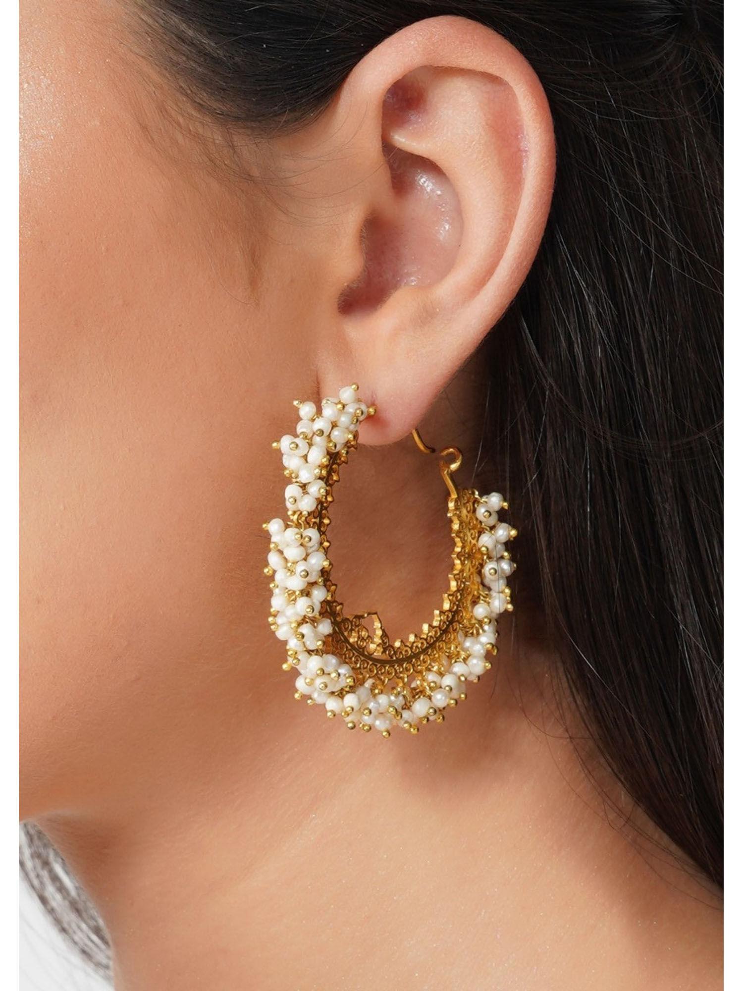 22kt gold plated handcrafted with natural freshwater white pearls wedding danglers earrings