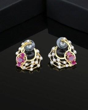 24 kt gold-plated alloy american diamond studs