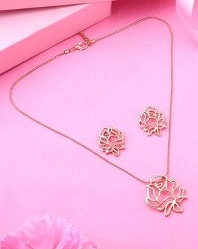 24 kt rose gold plated rose chain pendant with earrings set