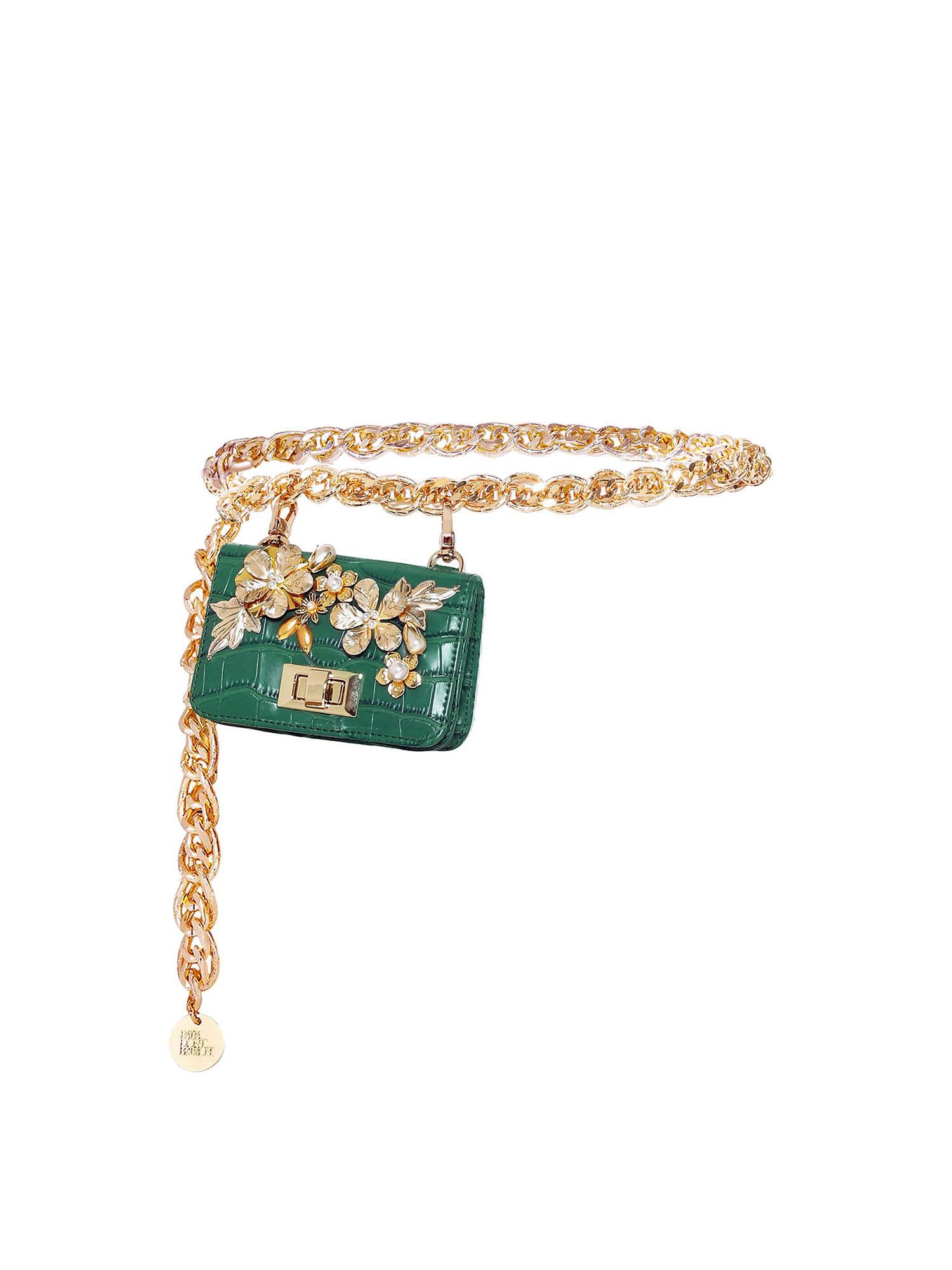 24k gold chain-link belt bag - green