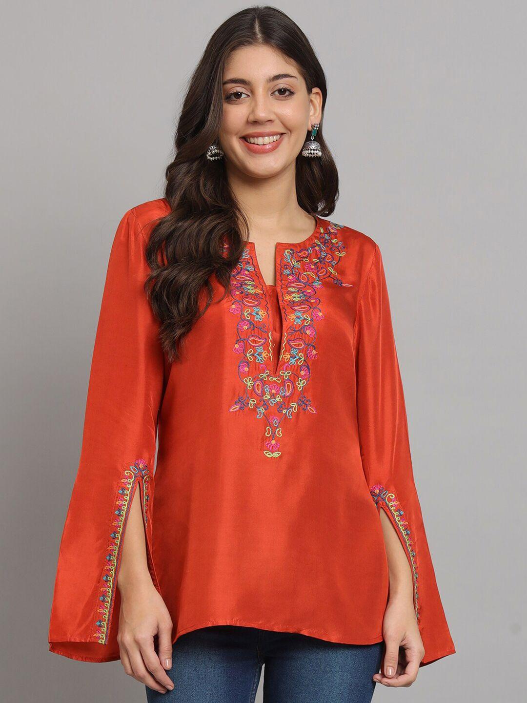 250 designs floral embroidered bell sleeve pure silk tunic