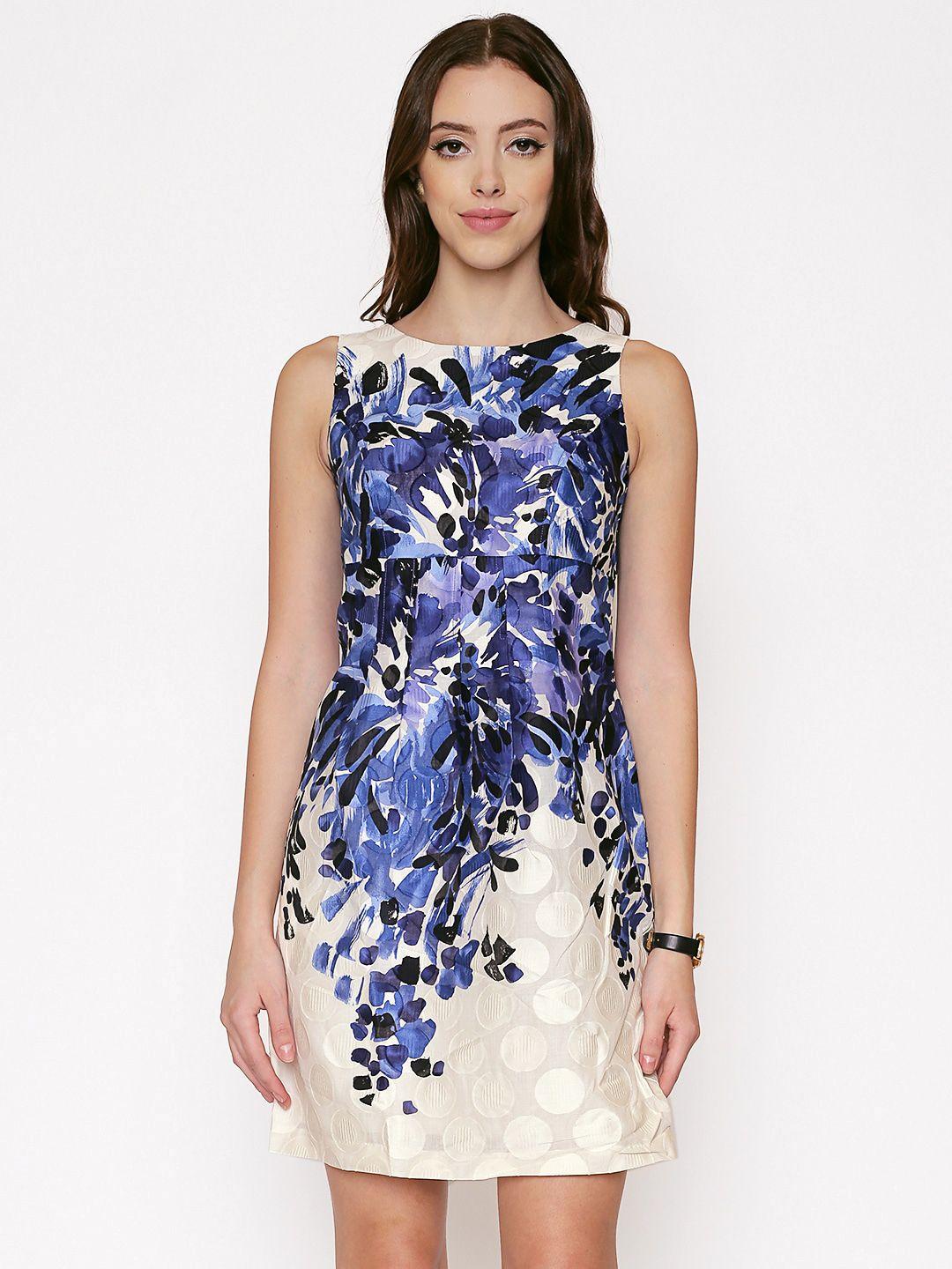 250 designs blue & off white floral sheath dress