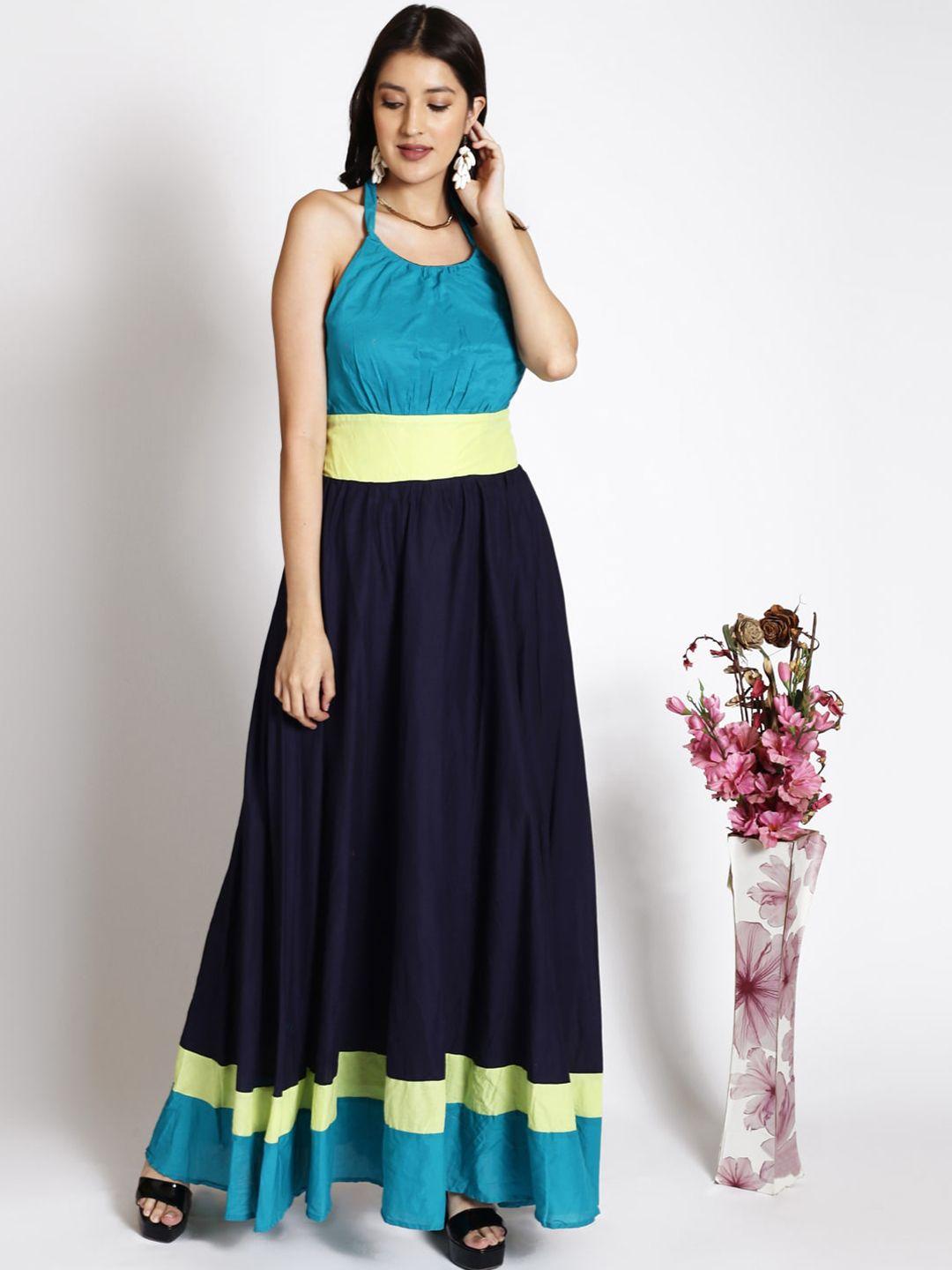 250 designs colourblocked halter neck smocked maxi dress