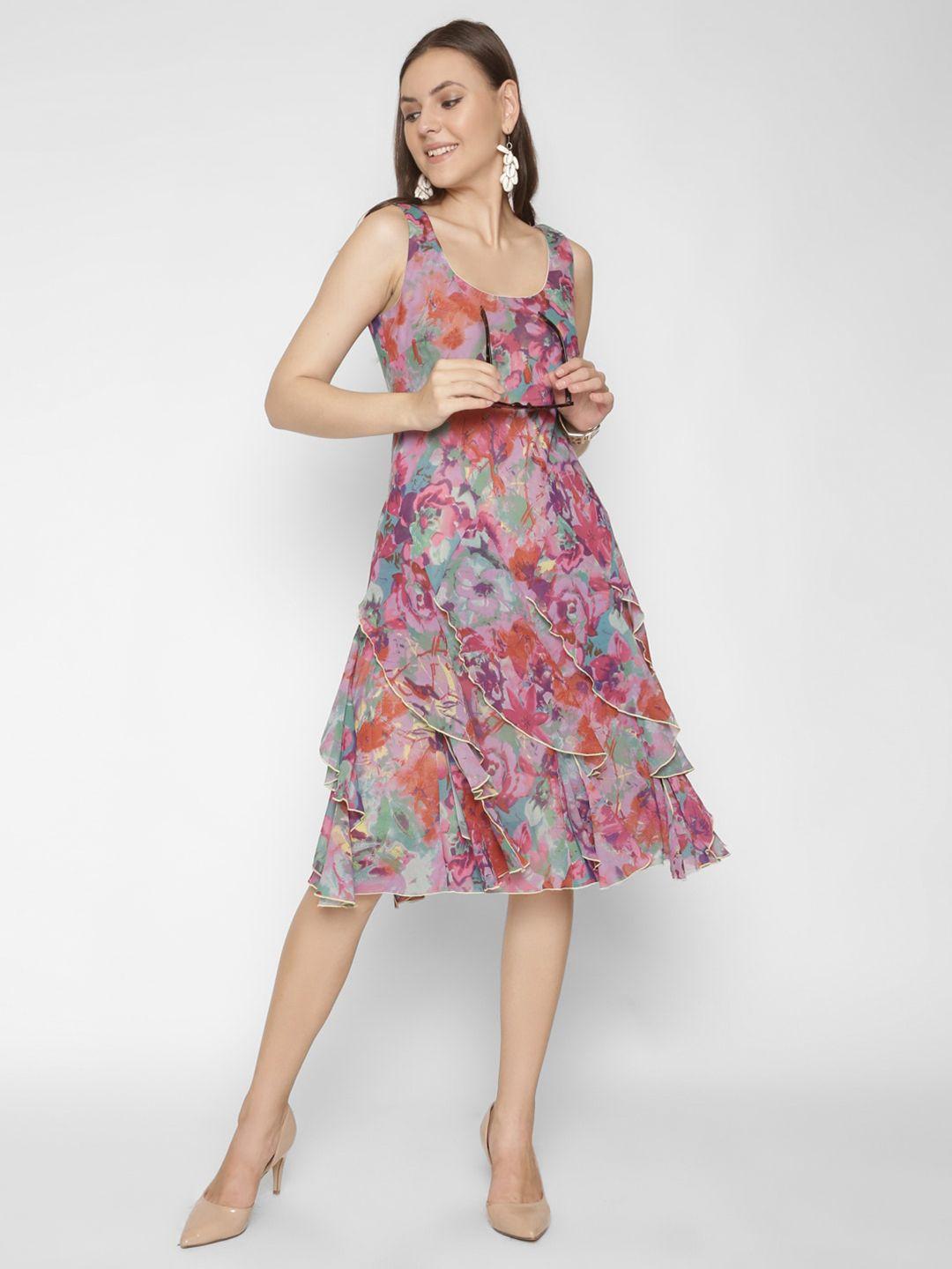 250 designs floral print georgette fit & flare dress