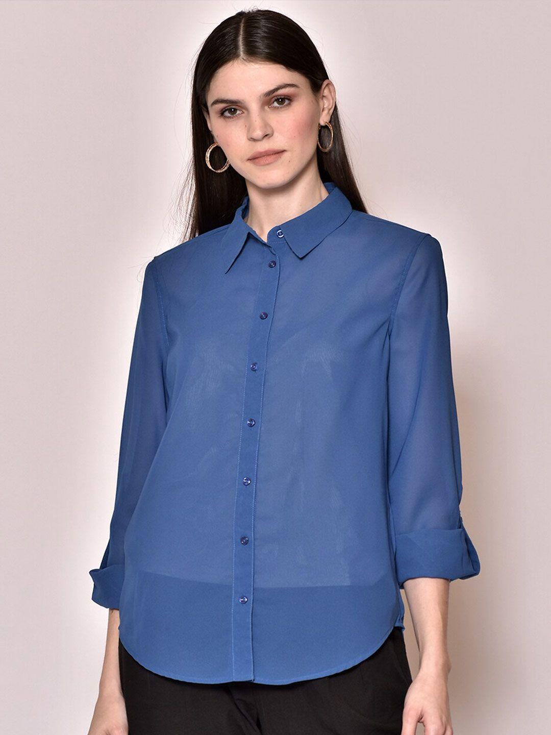 250 designs women blue sheer casual shirt