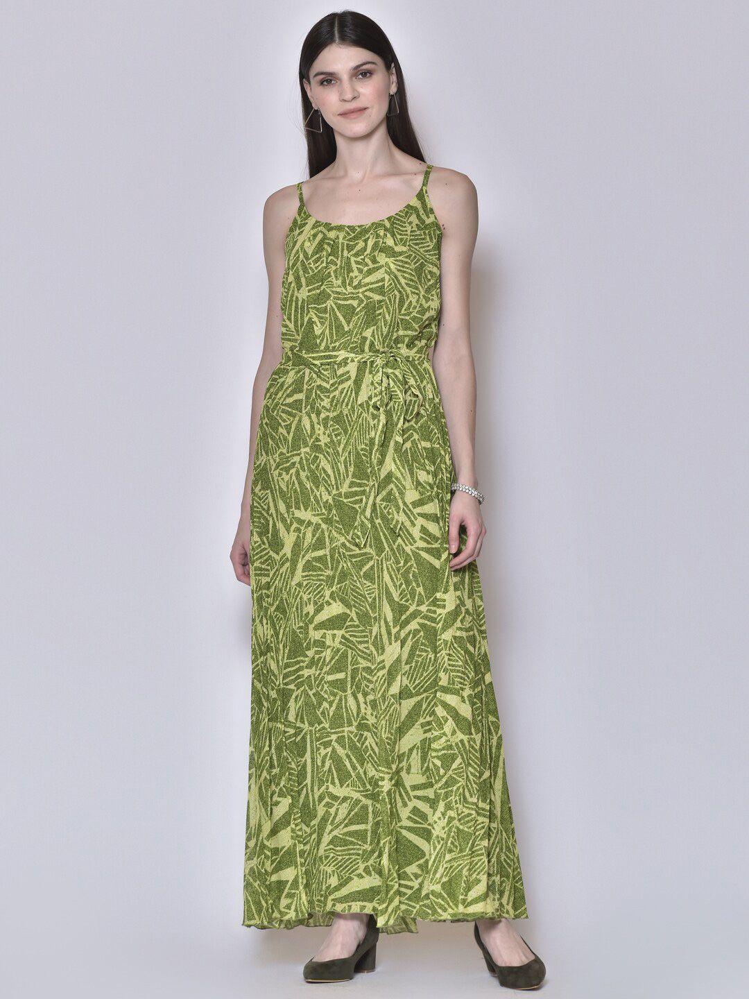 250 designs women green tropical georgette maxi dress
