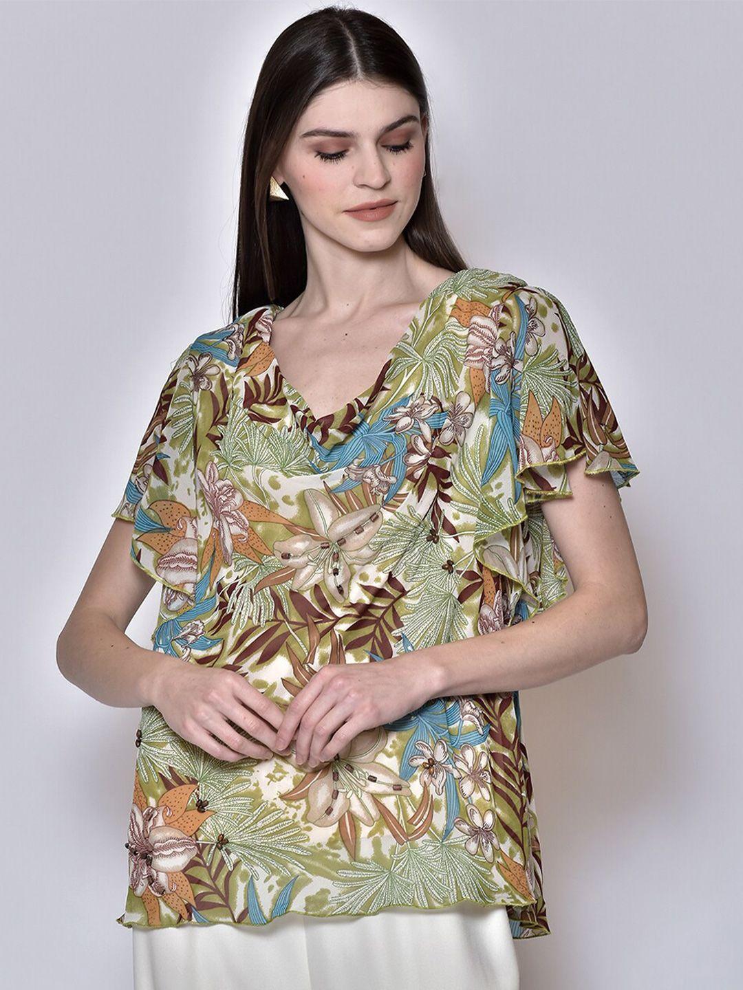 250 designs women multicolored tropical printed georgette top
