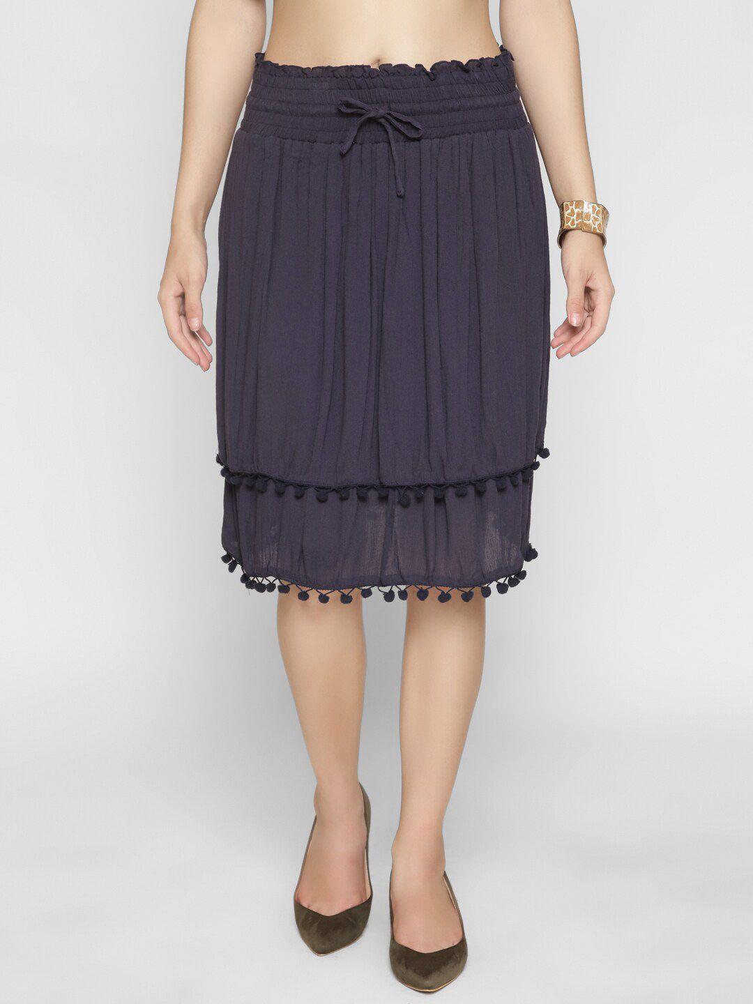 250 designs women navy blue solid knee-length skirt