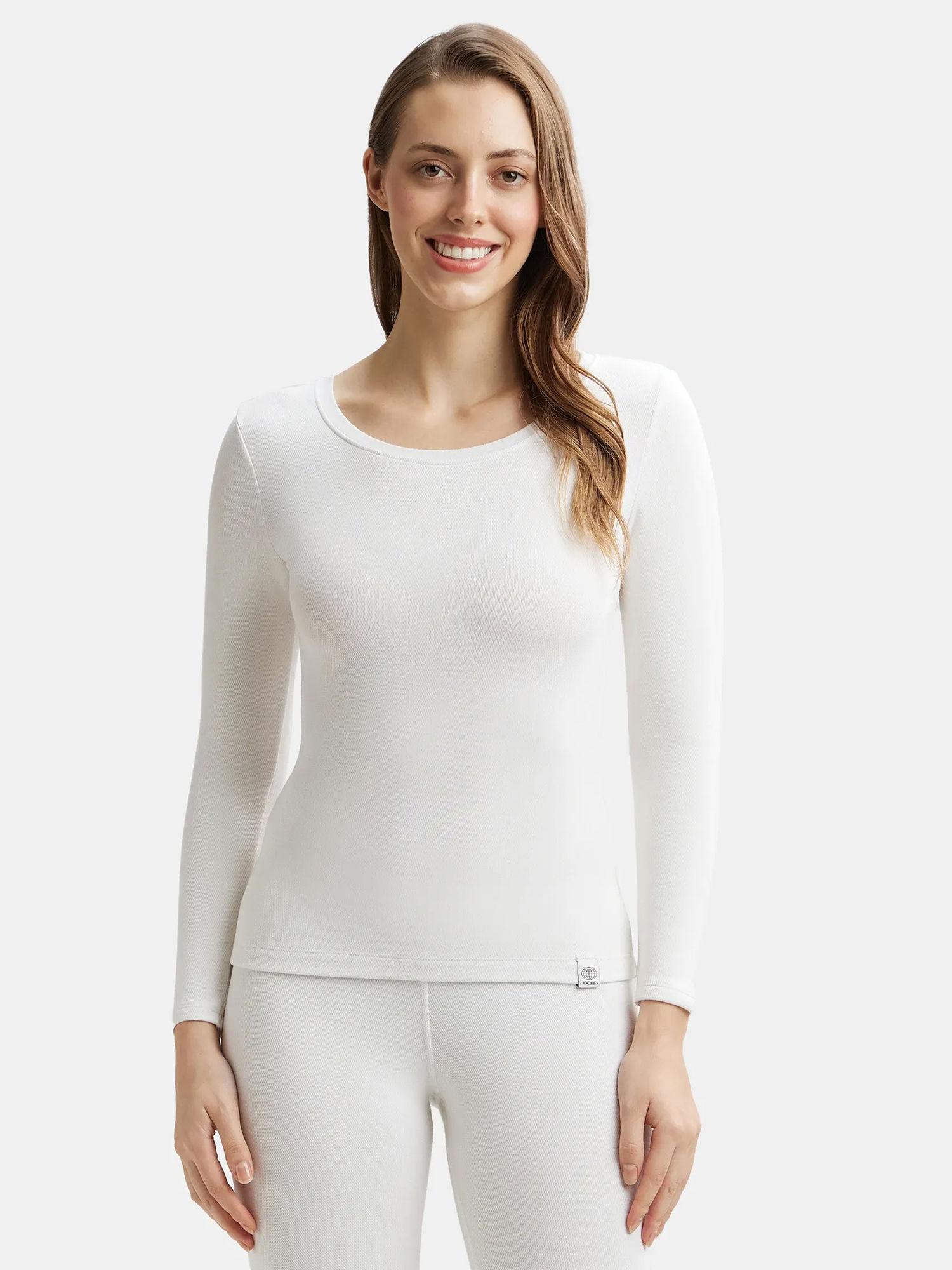 2540 women microfiber stretch fleece fabric thermal top with staywarm technology-white