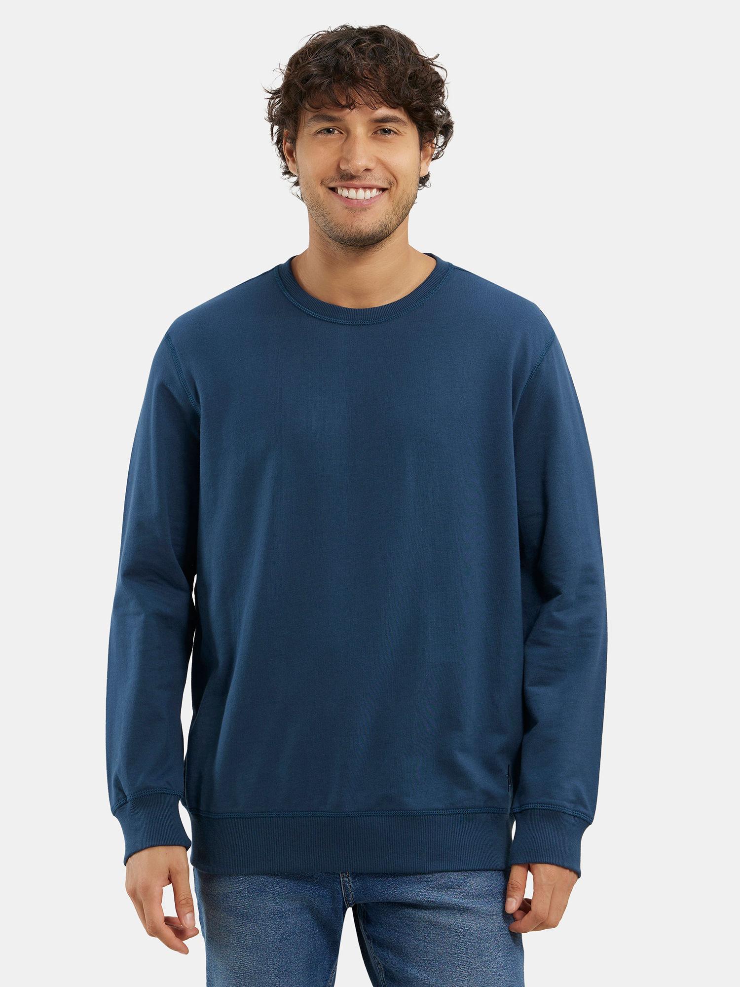 2716 mens cotton french terry solid sweatshirt with ribbed cuffs-blue