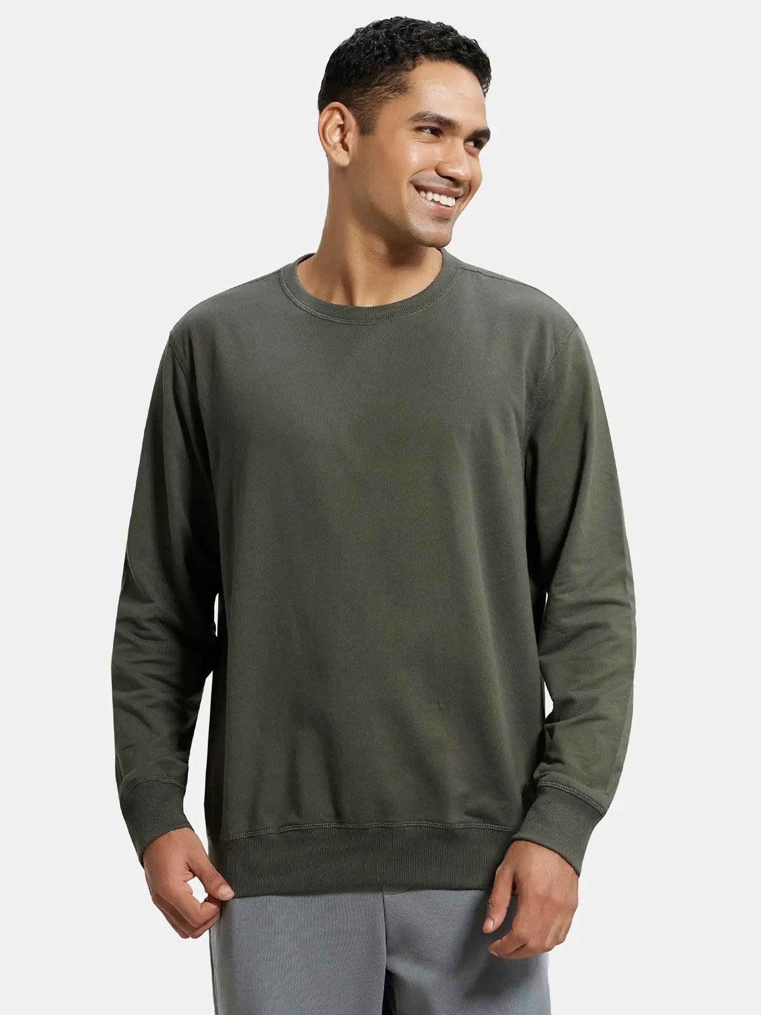 2716 mens cotton french terry solid sweatshirt with ribbed cuffs-green