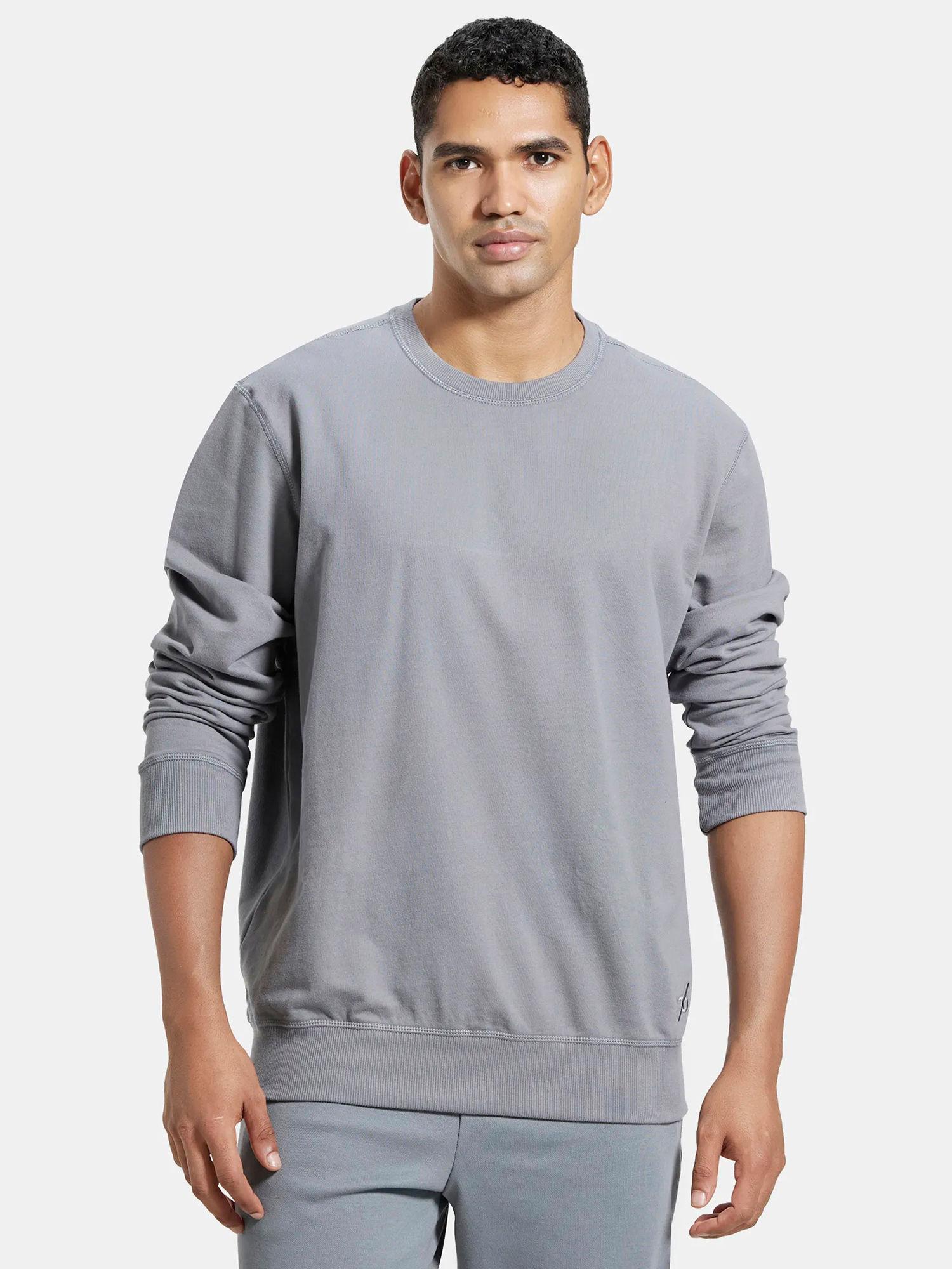 2716 mens cotton french terry solid sweatshirt with ribbed cuffs-grey