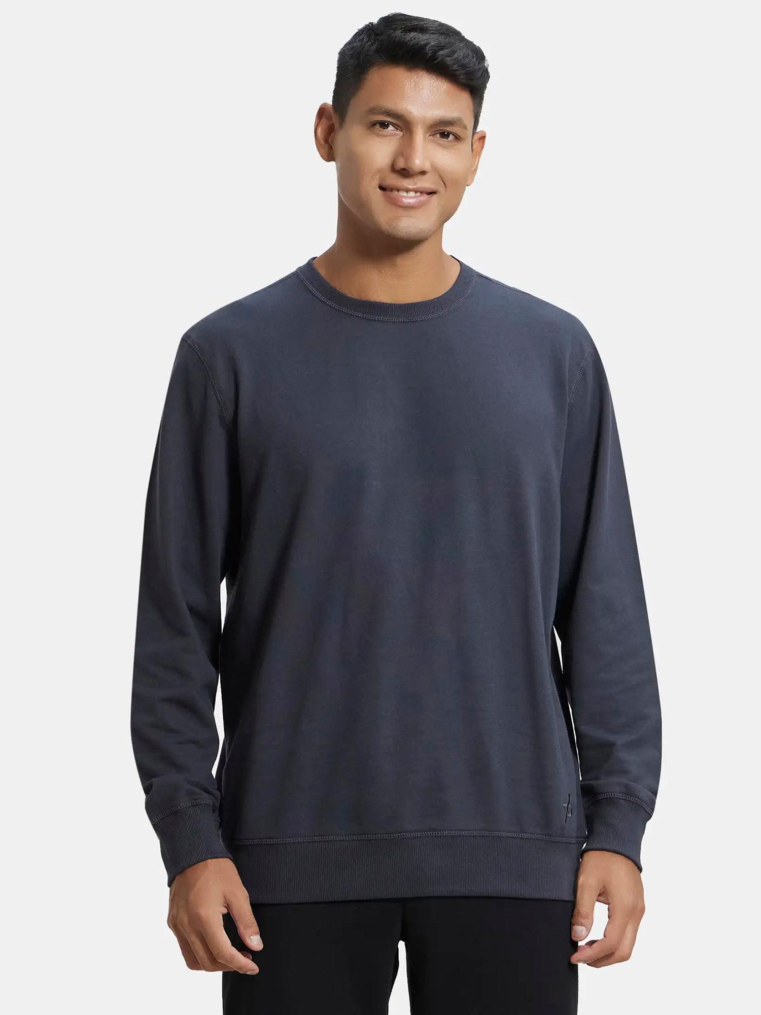 2716 mens cotton french terry solid sweatshirt with ribbed cuffs-grey