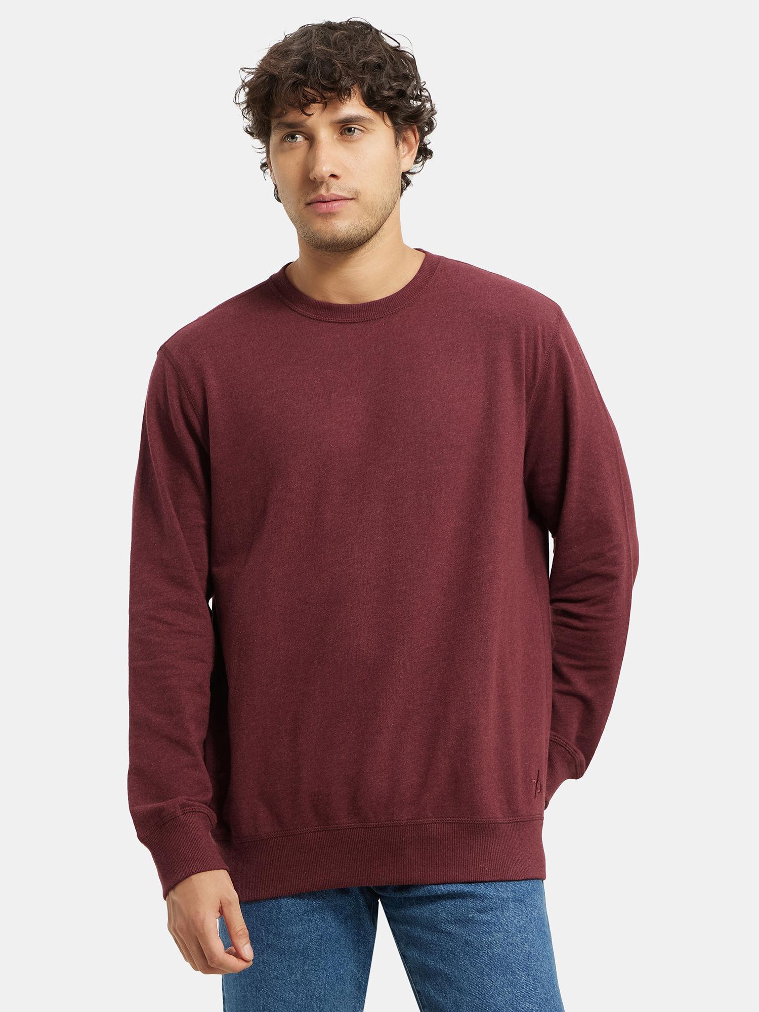 2716 mens cotton french terry solid sweatshirt with ribbed cuffs-red