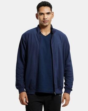 2730 super combed cotton french terry jacket with ribbed cuffs and convenient side pockets