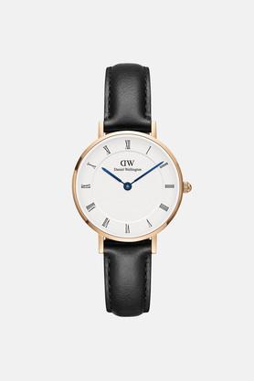 28 mm white dial leather analogue watch for women - dw00100683k