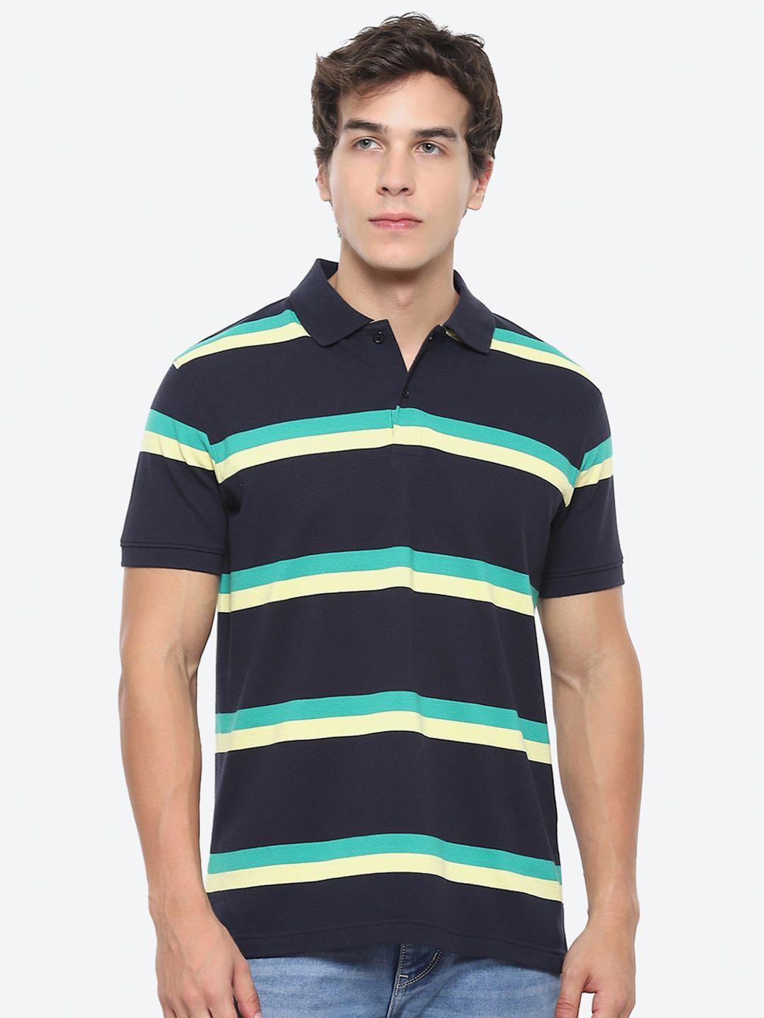 2bme striped polo collar cotton t-shirt