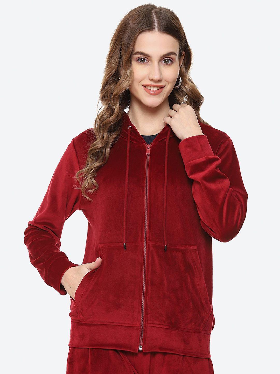 2bme velour hooded front-open sweatshirt