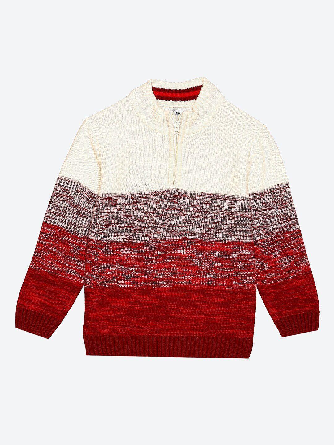 2bme boys colourblocked half zipper mock collar acrylic pullover sweater
