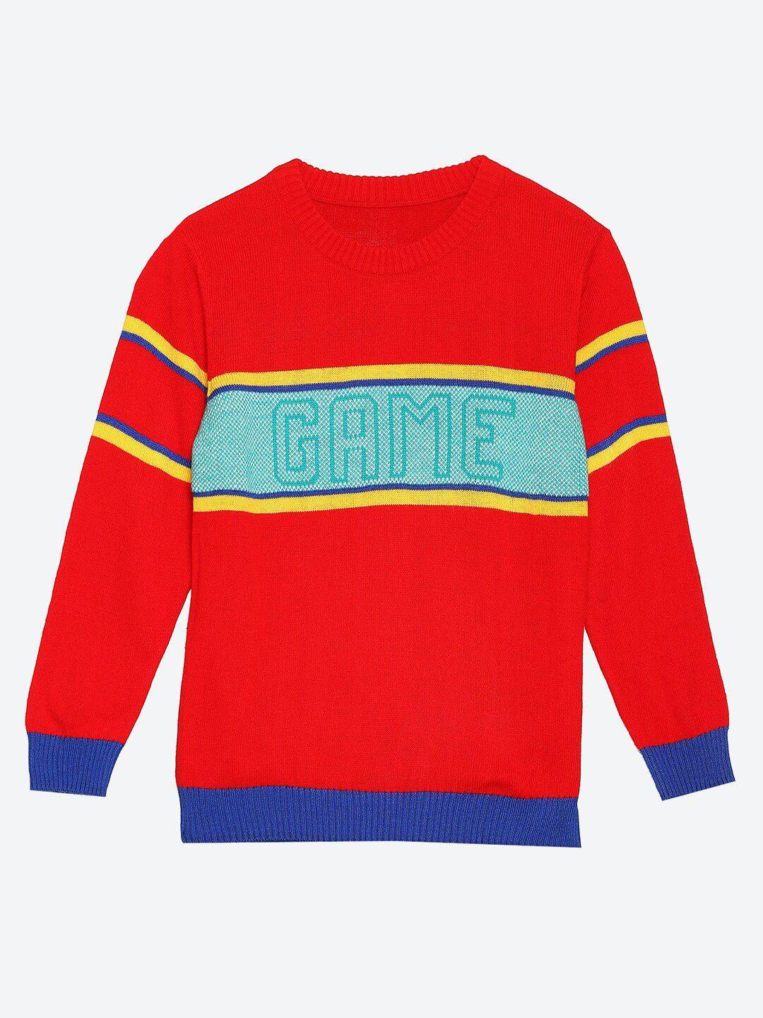 2bme boys colourblocked round neck long sleeves acrylic pullover sweaters
