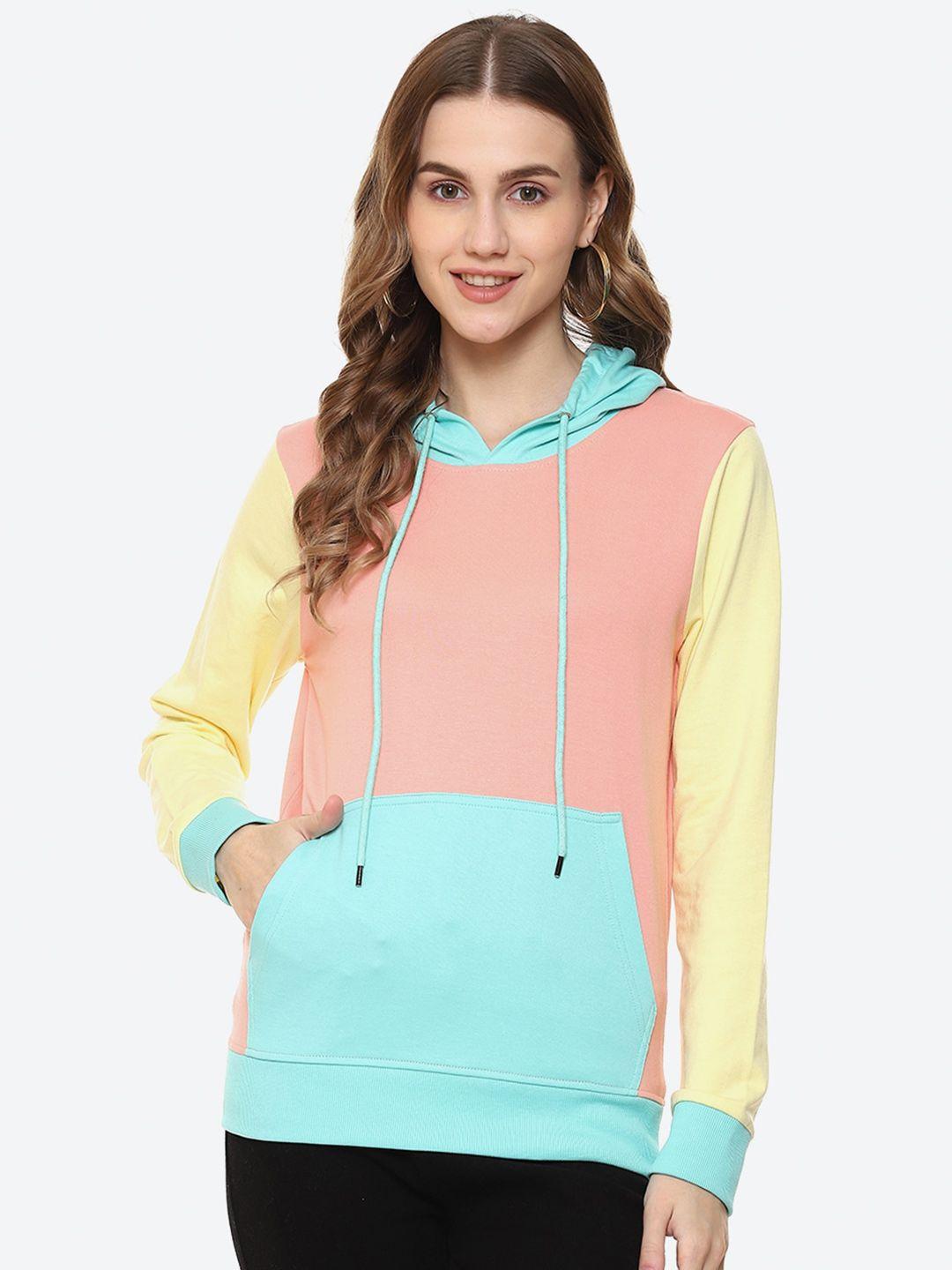 2bme colourblocked cotton hooded pullover sweatshirt