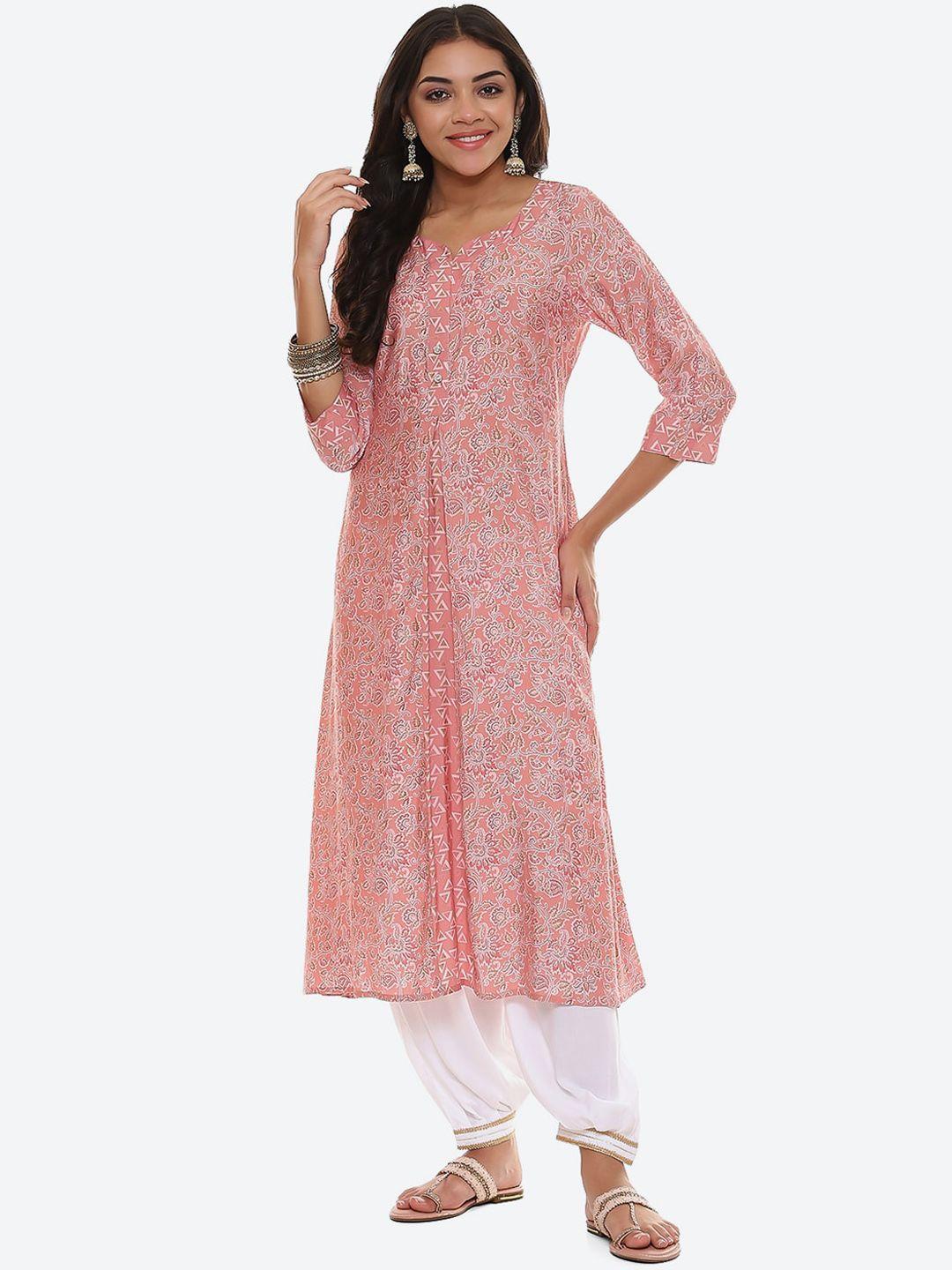 2bme floral printed round neck cotton kurta