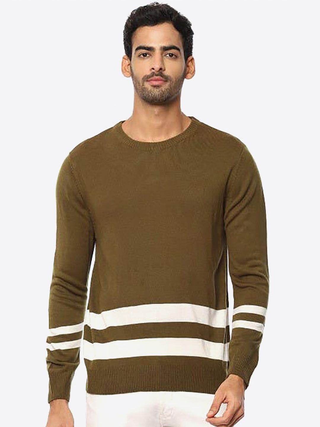 2bme men olive green & white striped pullover