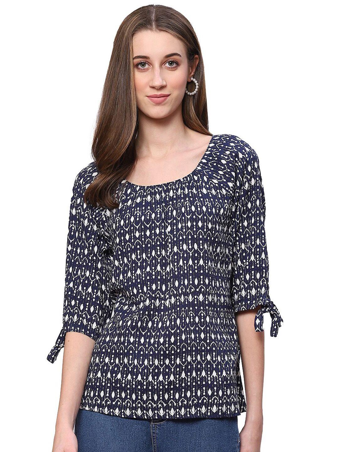 2bme navy blue geometric print top