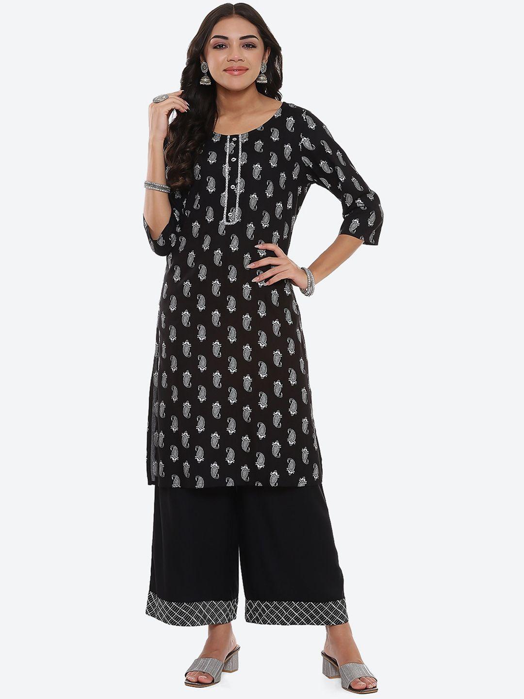 2bme paisley printed round neck gotta patti straight kurta