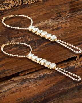 2p-bdp4-set of 2 gold-plated stone-studded link bracelets