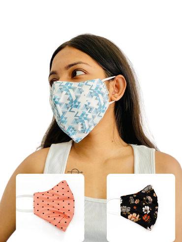 3 ply designer printed masks -set of 3 women (without nose pin) - pink