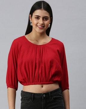 3/4th sleeve round-neck regular top